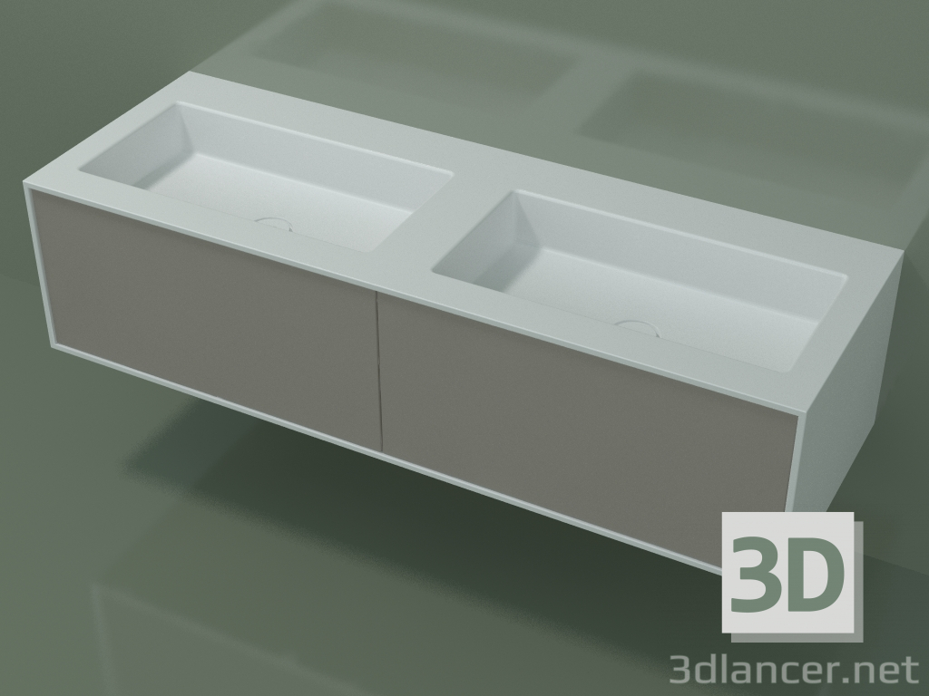 modèle 3D Lavabo avec tiroirs (06UC82421, Clay C37, L 144, P 50, H 36 cm) - preview