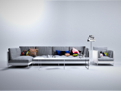 Sofá-cadeira # 0346 (sofá em forma de L e cadeira e mesa de vidro)