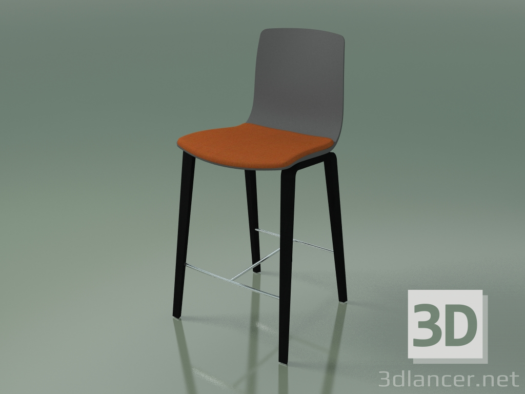 3D Modell Barstuhl 3995 (4 Holzbeine, mit einem Kissen auf dem Sitz, Polypropylen, schwarze Birke) - Vorschau