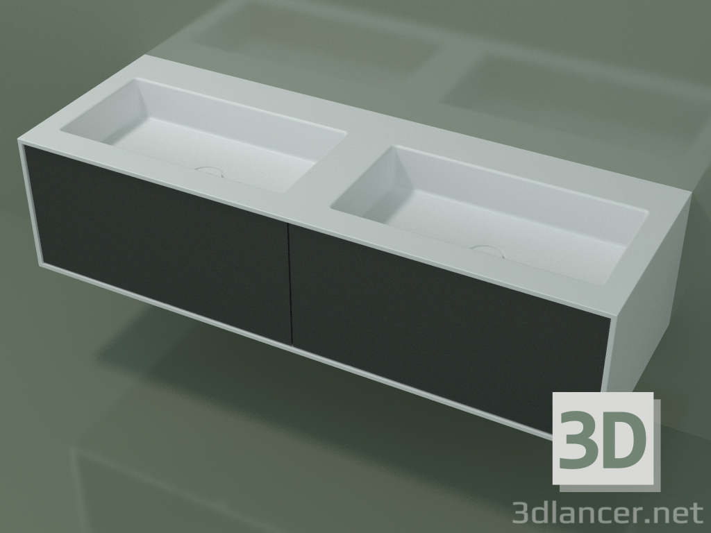 3d model Washbasin with drawers (06UC82421, Deep Nocturne C38, L 144, P 50, H 36 cm) - preview