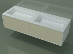 Washbasin with drawers (06UC82421, Bone C39, L 144, P 50, H 36 cm)
