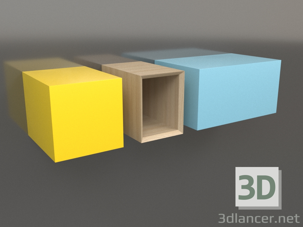 modèle 3D Lot d'étagères ST 06 (bois blanc) - preview