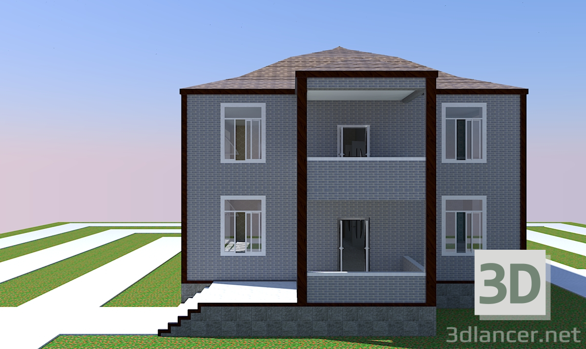 modello 3D two-storey house - anteprima