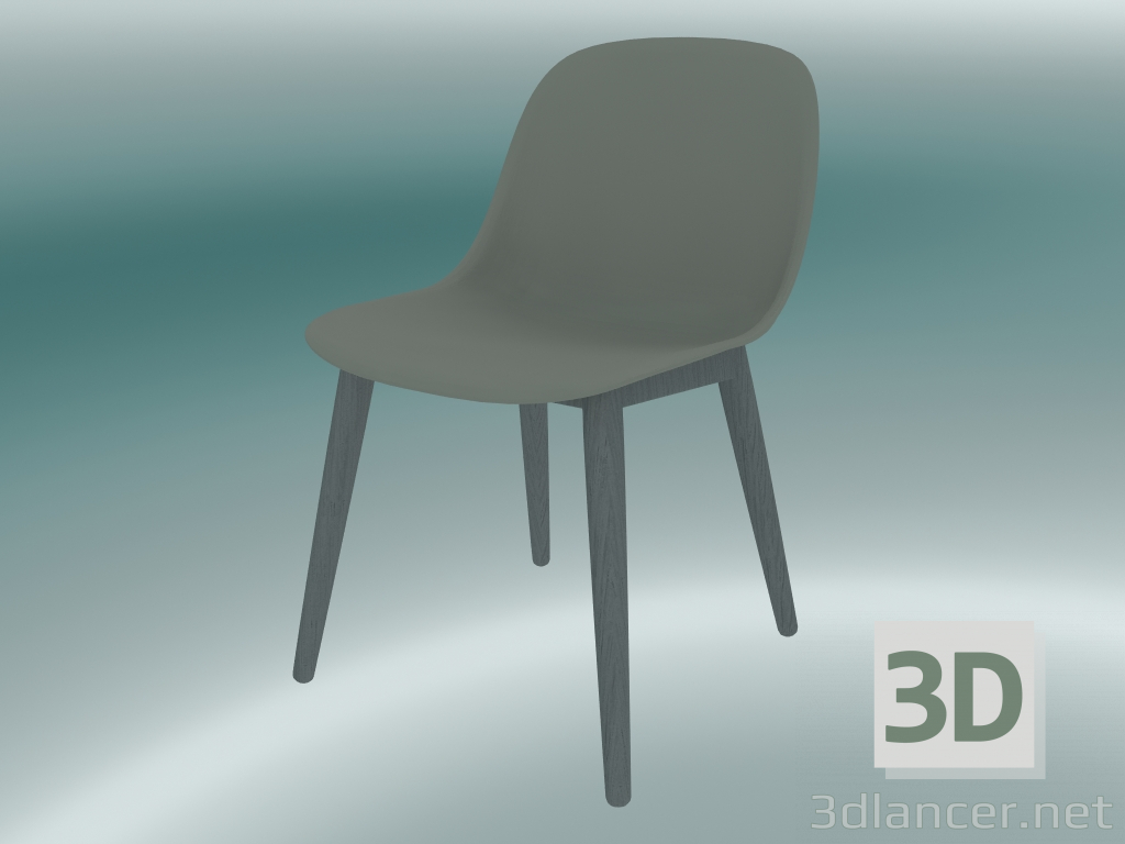 modèle 3D Chaise en fibre avec base en bois (Gris) - preview