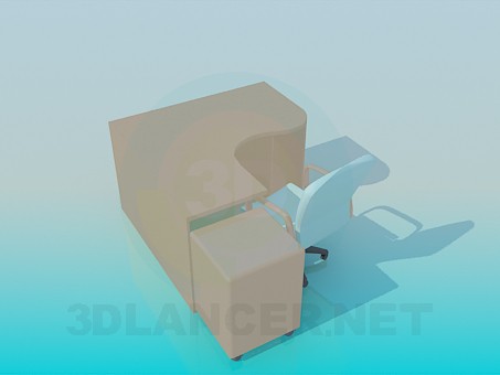 3d model Computer desk with chair - preview