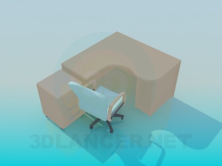 3d модель Стіл для комп'ютера зі стільцем – превью 3d модель Стіл для комп'ютера зі стільцем – превью