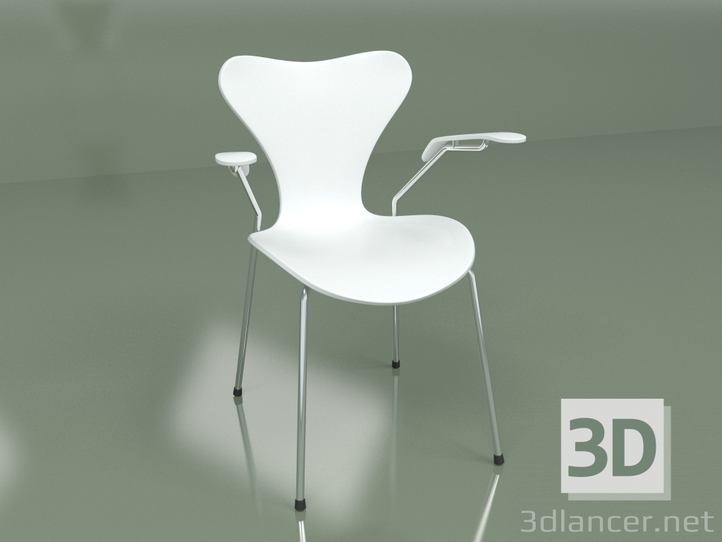 modèle 3D Chaise S7 avec accoudoirs (blanc, chrome) - preview