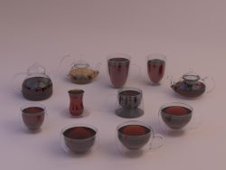 Glass cups and teapots