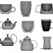 3d Glass cups and teapots model buy - render