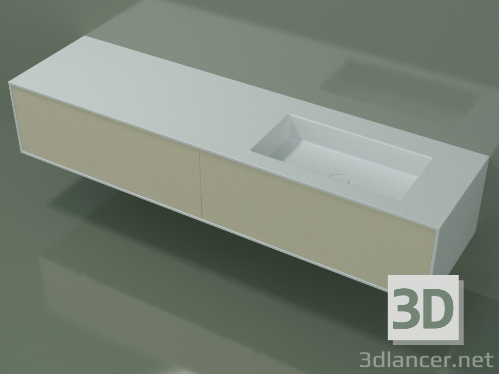 modello 3D Lavabo con cassetti (06UCA24D1, Bone C39, L 192, P 50, H 36 cm) - anteprima