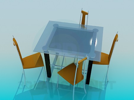 3d модель Стол со стульями в стиле модерн – превью