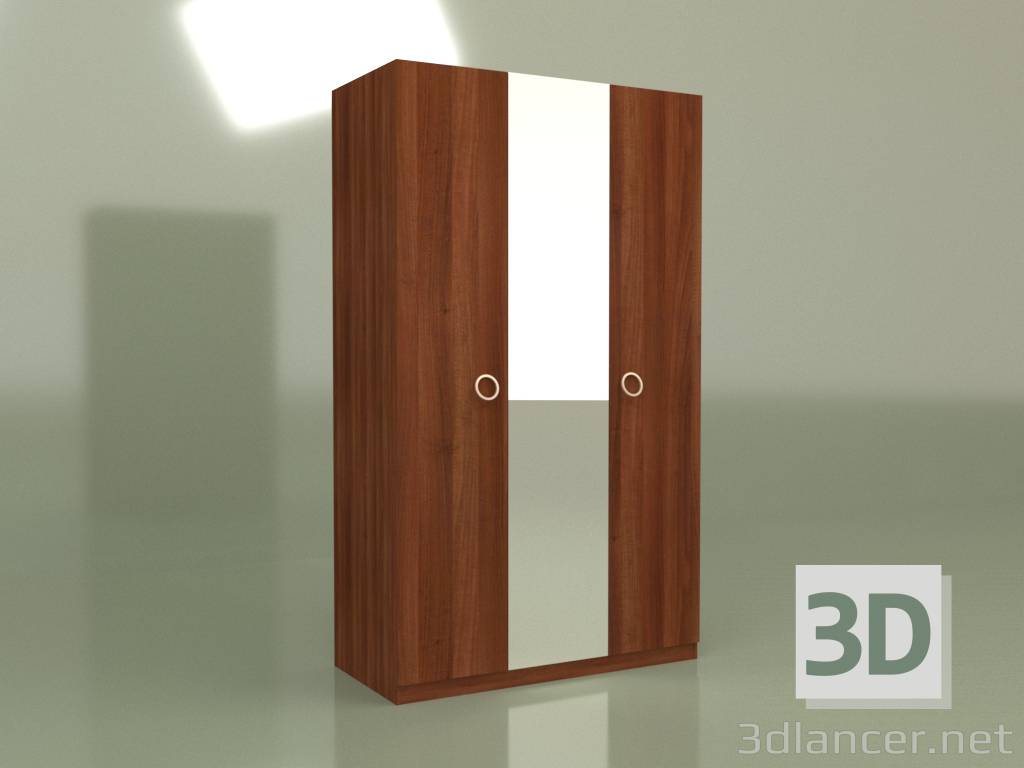 3D Modell Kleiderschrank 3 Türen mit Spiegel DN 130Z (Walnuss) - Vorschau