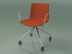 Chair 0333 (4 castors, with armrests, LU1, with front trim, teak effect)