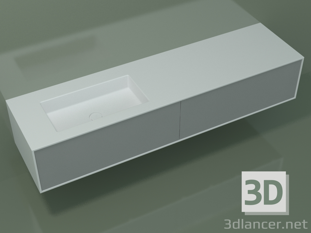 3D Modell Waschbecken mit Schubladen (06UCA24S1, Silbergrau C35, L 192, P 50, H 36 cm) - Vorschau