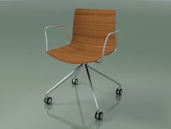 Chair 0386 (4 castors, with armrests, LU1, without upholstery, teak effect)