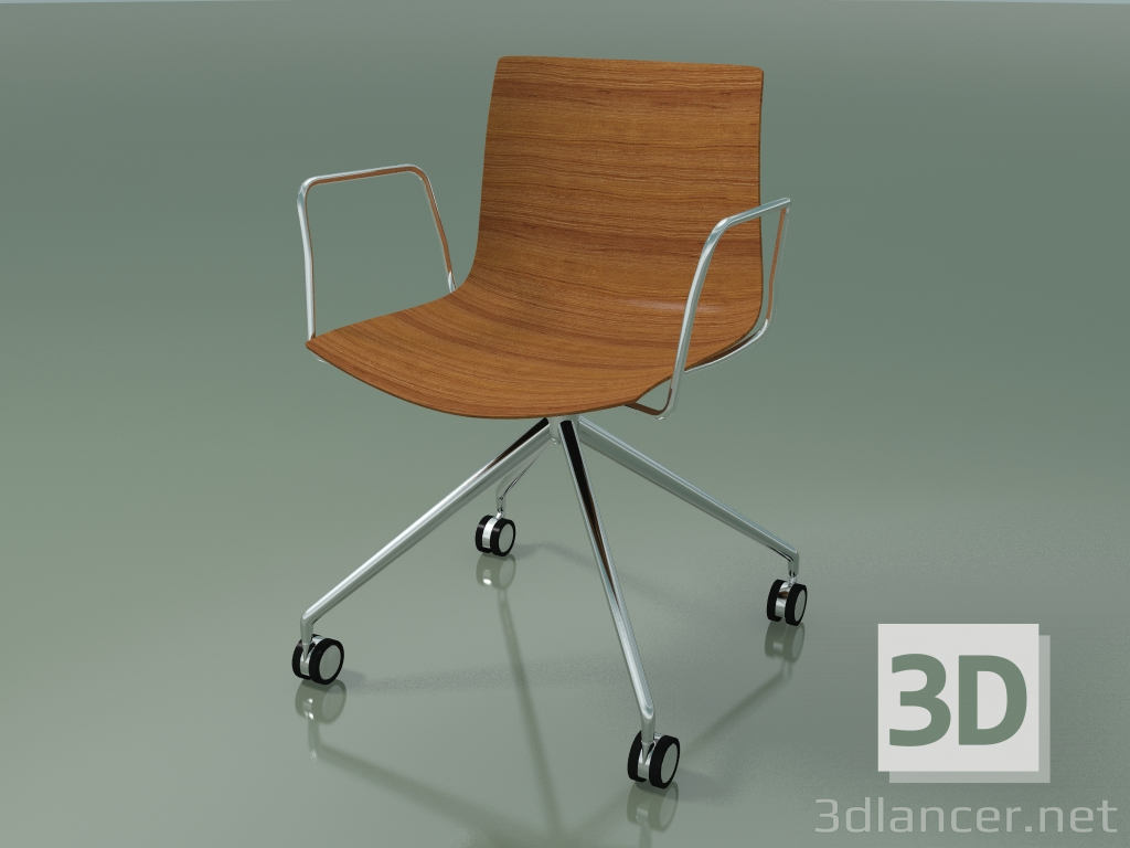 modèle 3D Chaise 0386 (4 roulettes, avec accoudoirs, LU1, sans rembourrage, effet teck) - preview
