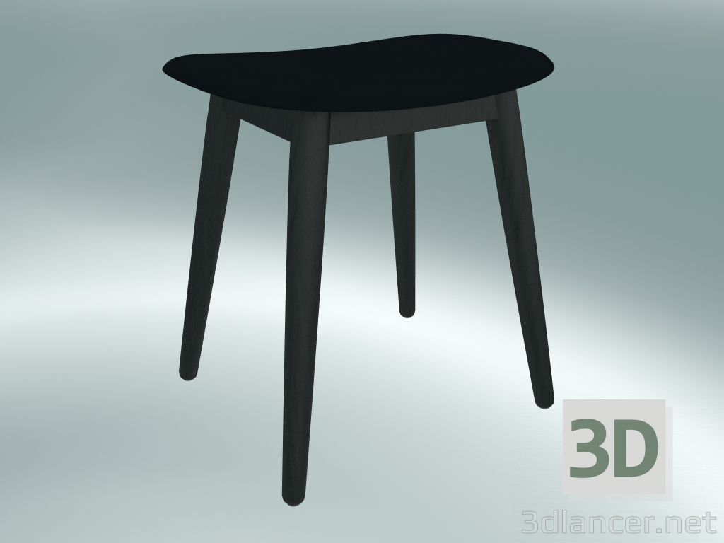 modello 3D Sgabello in fibra con base in legno (nero) - anteprima