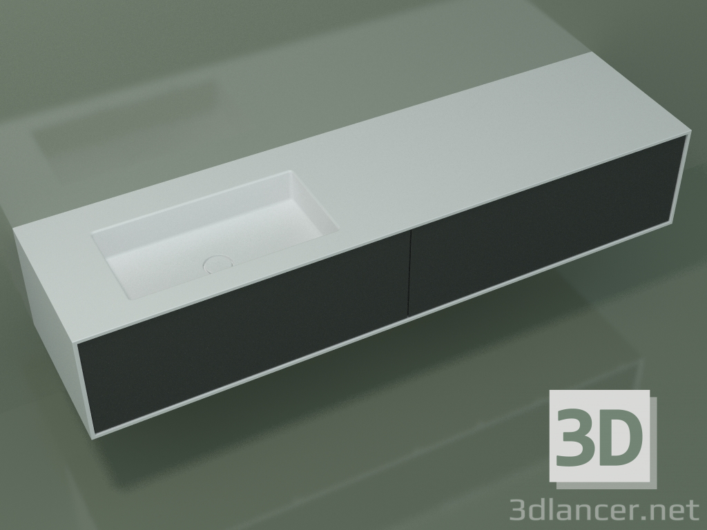 3D Modell Waschbecken mit Schubladen (06UCA24S1, Deep Nocturne C38, L 192, P 50, H 36 cm) - Vorschau