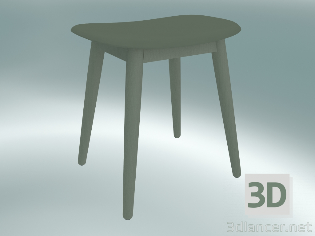 modello 3D Sgabello in fibra con base in legno (Dusty Green) - anteprima