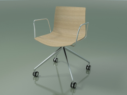 Chair 0386 (4 castors, with armrests, LU1, without upholstery, bleached oak)