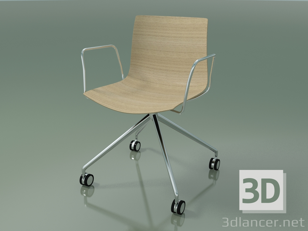 modèle 3D Chaise 0386 (4 roulettes, avec accoudoirs, LU1, sans rembourrage, chêne blanchi) - preview