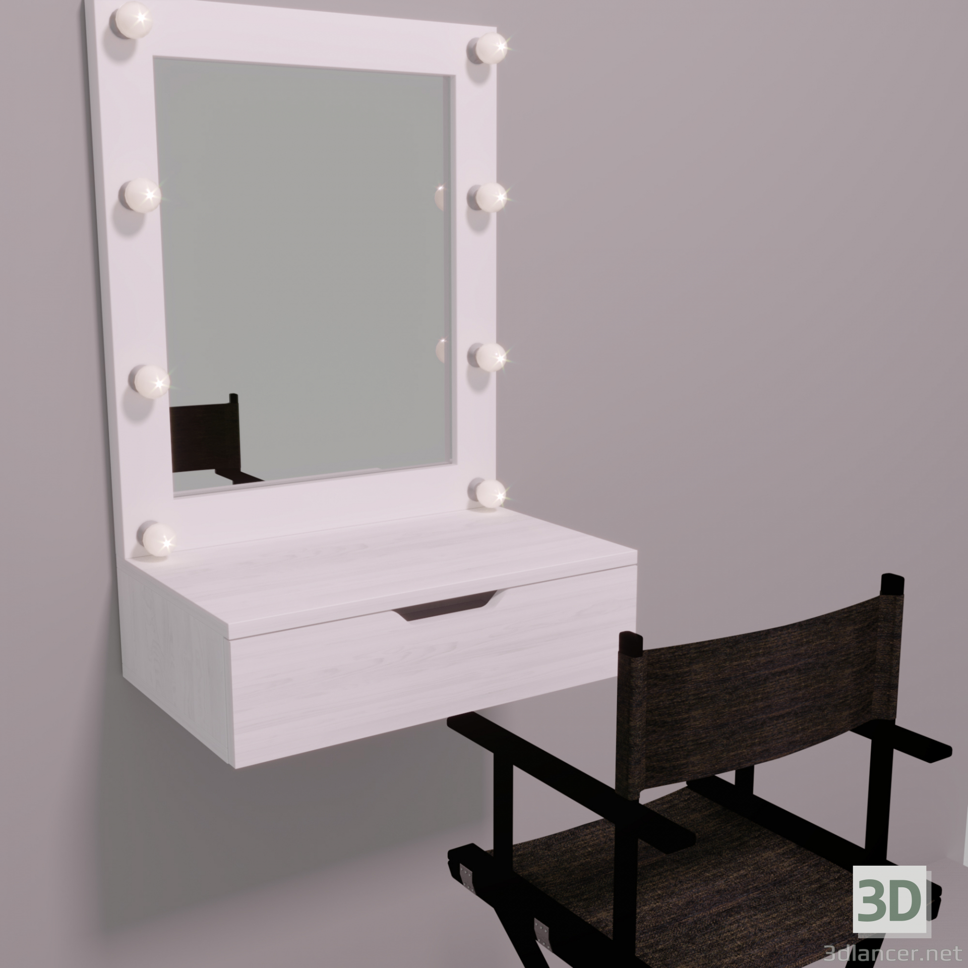 modèle 3D de Miroir de maquillage et chaise de maquillage acheter - rendu