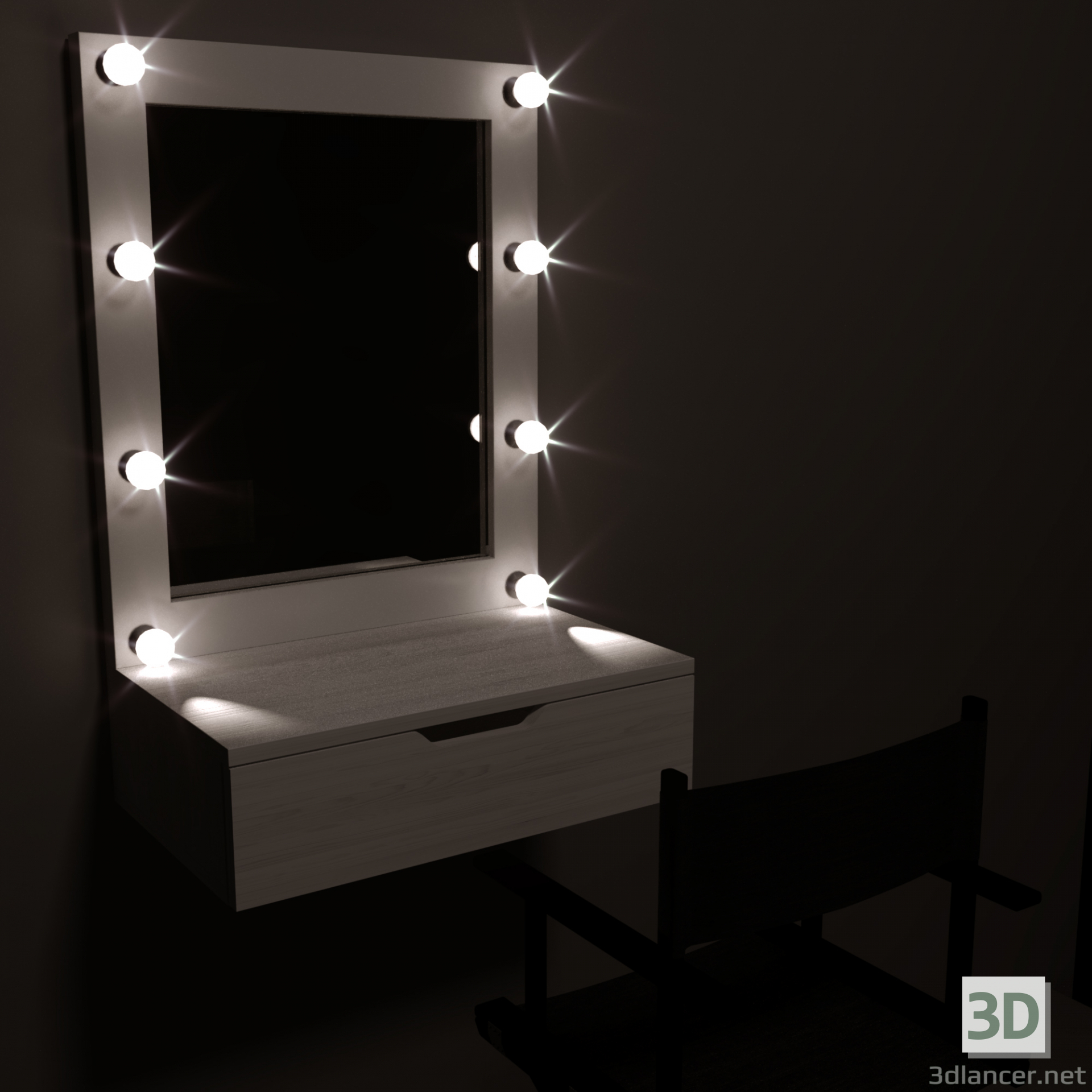 3d Makeup mirror and makeup chair model buy - render