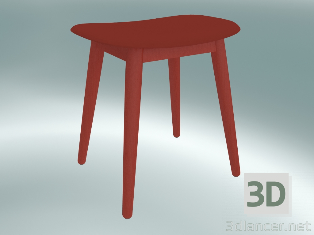 Modelo 3d Banqueta de fibra com base de madeira (vermelho empoeirado) - preview