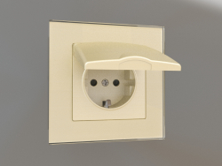 Socket with moisture protection, with grounding, with a protective cover and shutters (champagne)