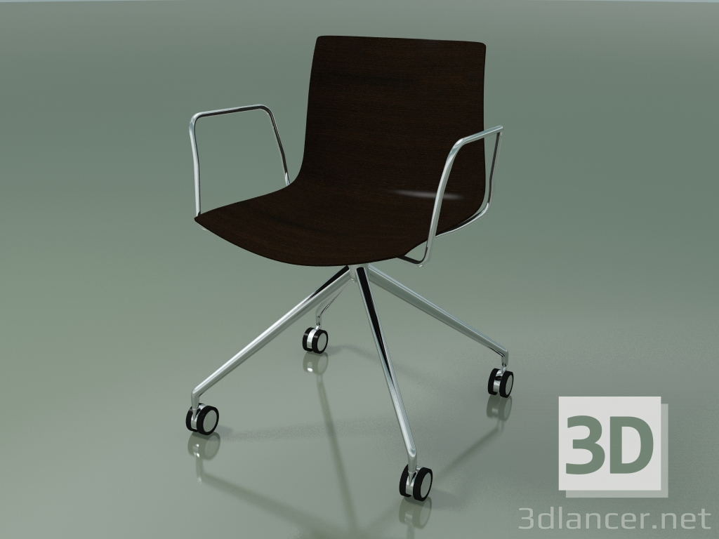 modèle 3D Chaise 0386 (4 roulettes, avec accoudoirs, LU1, sans rembourrage, wengé) - preview