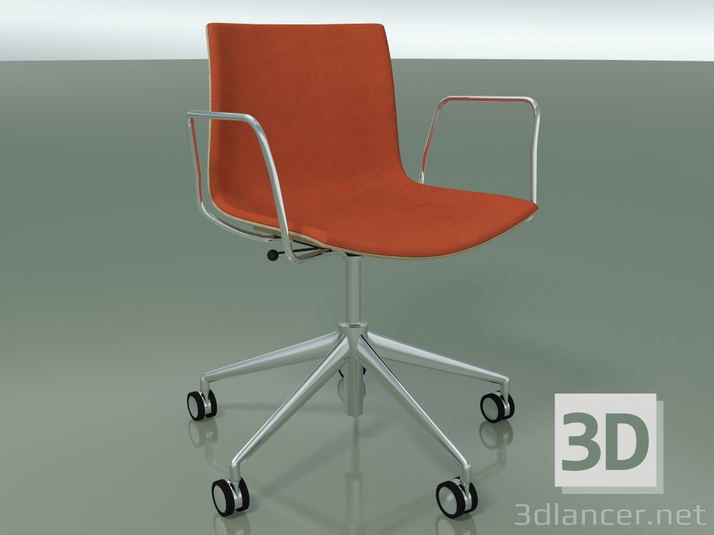 Modelo 3d Cadeira 0335 (5 rodízios, com braços, LU1, com guarnição frontal, em carvalho branqueado) - preview