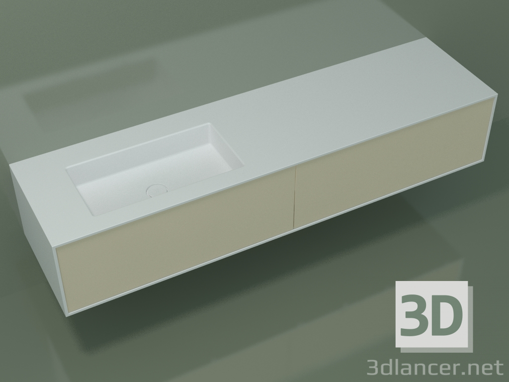 3D Modell Waschbecken mit Schubladen (06UCA24S1, Knochen C39, L 192, P 50, H 36 cm) - Vorschau