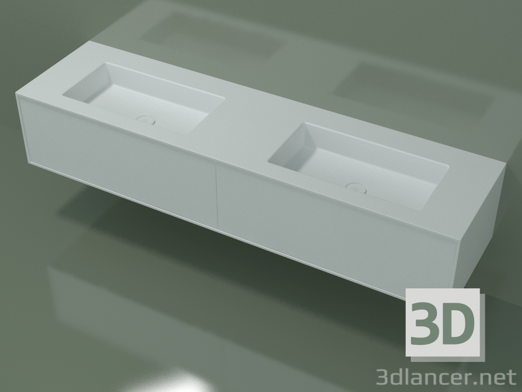 modello 3D Lavabo con cassetti (06UCA2421, Glacier White C01, L 192, P 50, H 36 cm) - anteprima