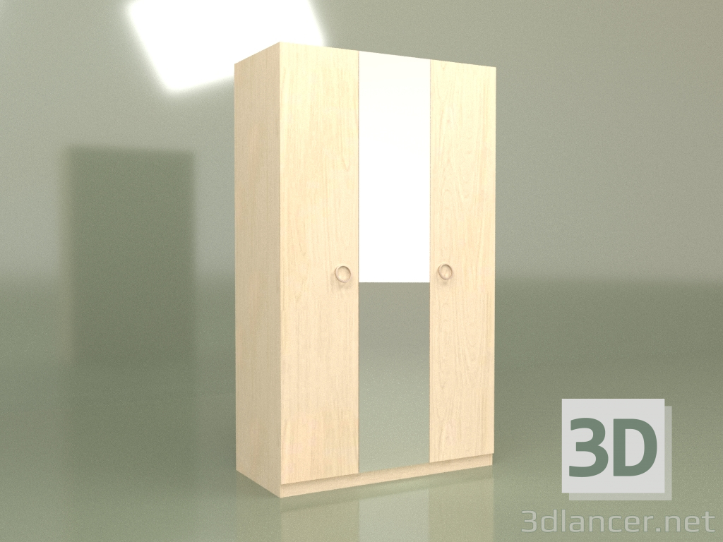 3D modeli 3 kapaklı aynalı gardırop DN 130Z (Akçaağaç) - önizleme