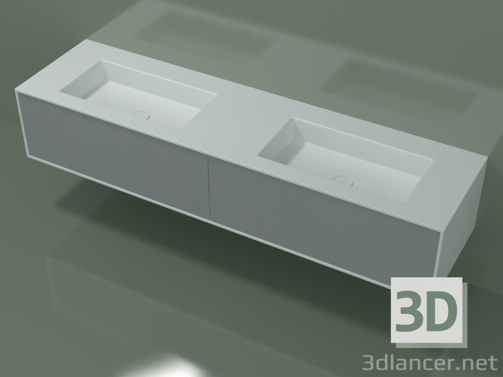 3D Modell Waschbecken mit Schubladen (06UCA2421, Silbergrau C35, L 192, P 50, H 36 cm) - Vorschau