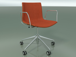 Chair 0335 (5 castors, with armrests, LU1, with front trim, teak effect)