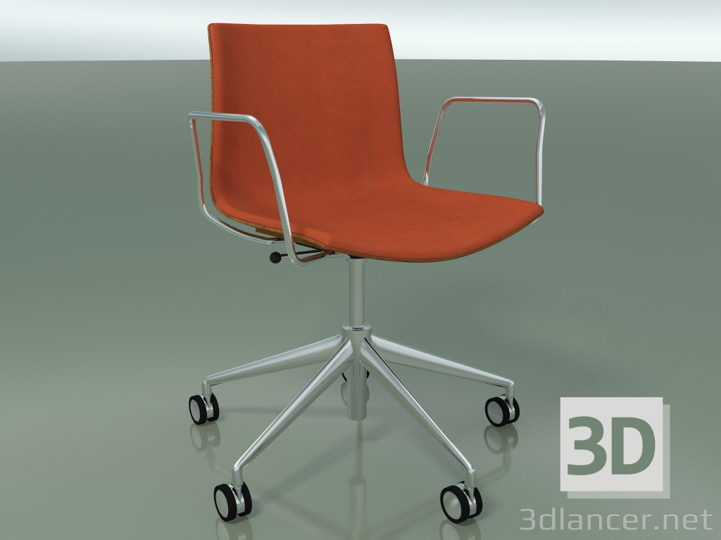 modèle 3D Chaise 0335 (5 roulettes, avec accoudoirs, LU1, avec garniture avant, effet teck) - preview