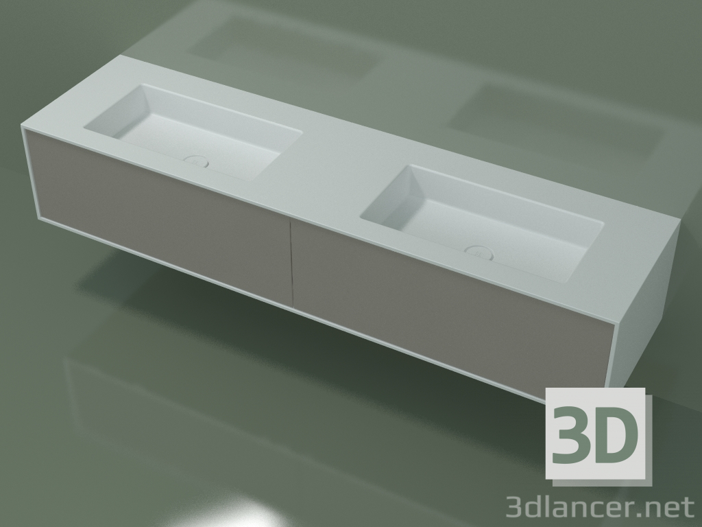 3D Modell Waschbecken mit Schubladen (06UCA2421, Ton C37, L 192, P 50, H 36 cm) - Vorschau
