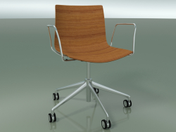 Stuhl 0352 (5 Räder, mit Armlehnen, LU1, ohne Polsterung, Teak-Effekt)