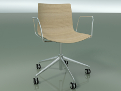 Stuhl 0352 (5 Räder, mit Armlehnen, LU1, ohne Polsterung, gebleichte Eiche)