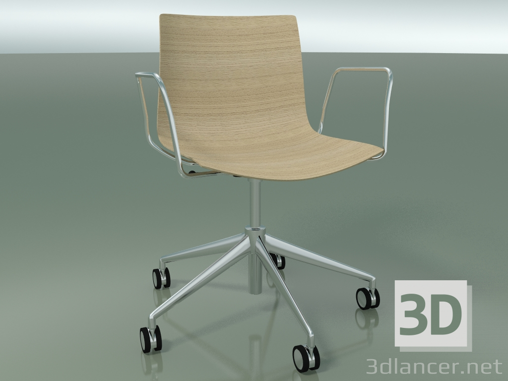 3D Modell Stuhl 0352 (5 Räder, mit Armlehnen, LU1, ohne Polsterung, gebleichte Eiche) - Vorschau