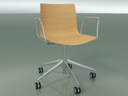 Stuhl 0352 (5 Rollen, mit Armlehnen, LU1, ohne Polsterung, natürliche Eiche)