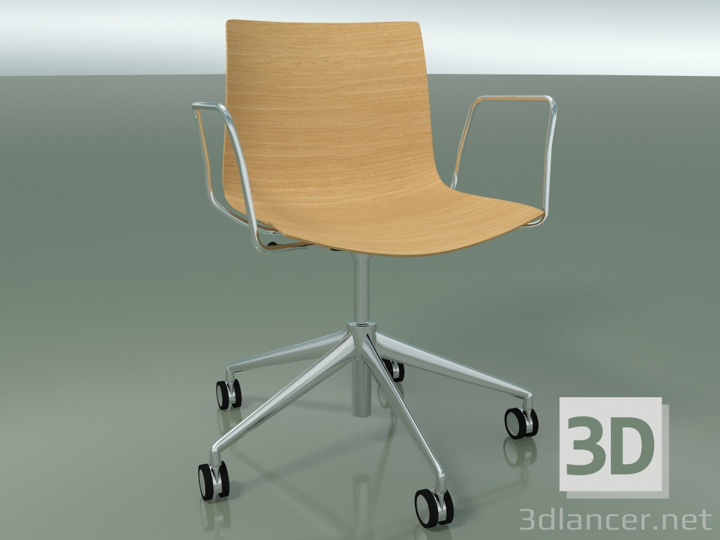 Modelo 3d Cadeira 0352 (5 rodízios, com braços, LU1, sem estofamento, carvalho natural) - preview