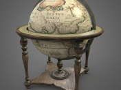 Vintage world globe on wooden stand pbr Low-poly 3D model