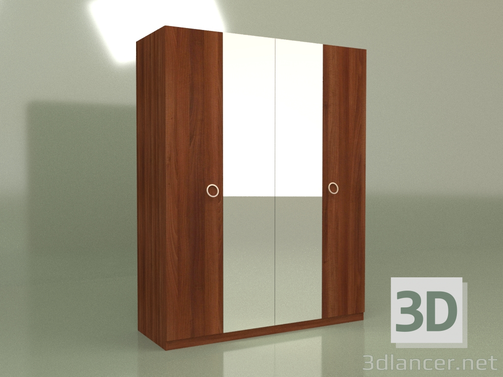 3D Modell Kleiderschrank 4 Türen mit Spiegel DN 1403 (Walnuss) - Vorschau