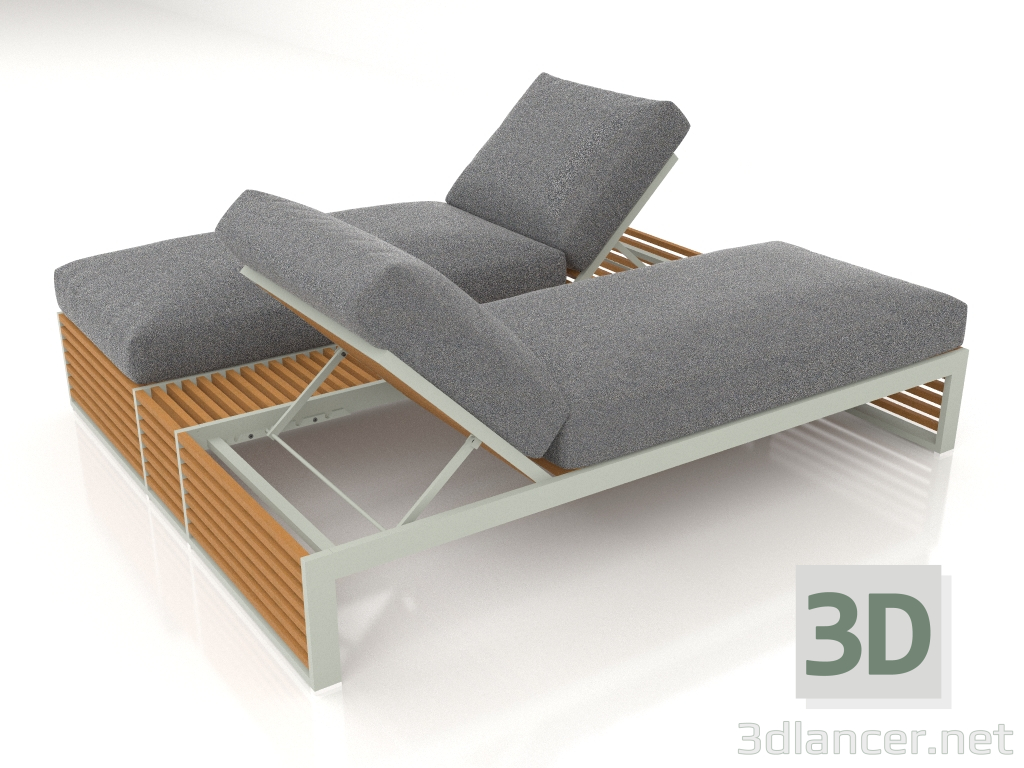 3d model Cama doble para relajarse con estructura de aluminio de madera artificial (Gris cemento) - vista previa
