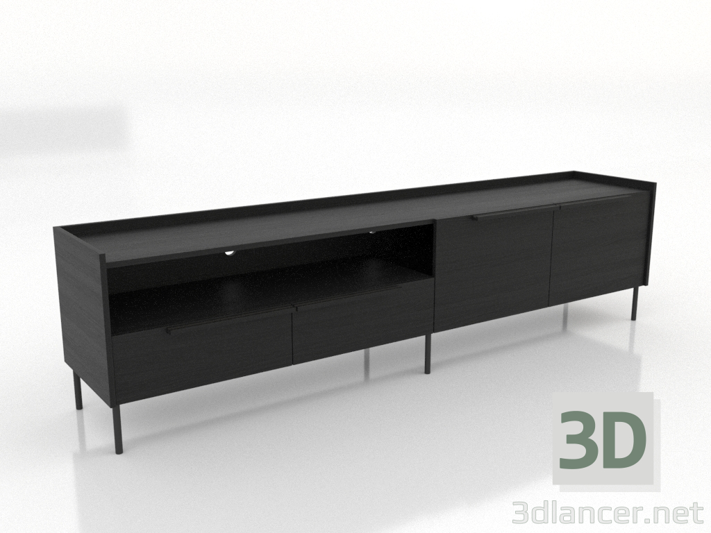 modèle 3D Meuble TV LARGE OPEN 2200 mm (noir RAL 9005) - preview modèle 3D Meuble TV LARGE OPEN 2200 mm (noir RAL 9005) - preview