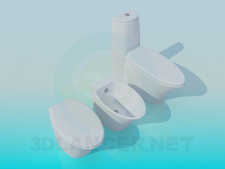 3d model Toilet and bidet in a set - preview