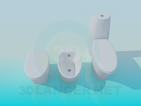 3d model Toilet and bidet in a set - preview 3d model Toilet and bidet in a set - preview