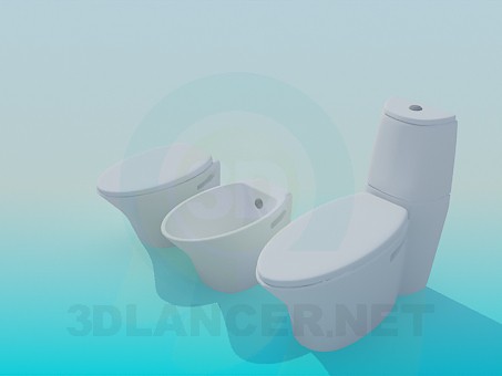 3d model Toilet and bidet in a set - preview 3d model Toilet and bidet in a set - preview